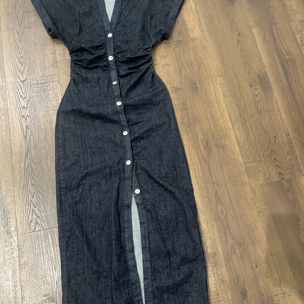 Zara Black Button-Front Denim Maxi Dress - Picture 4 of 4